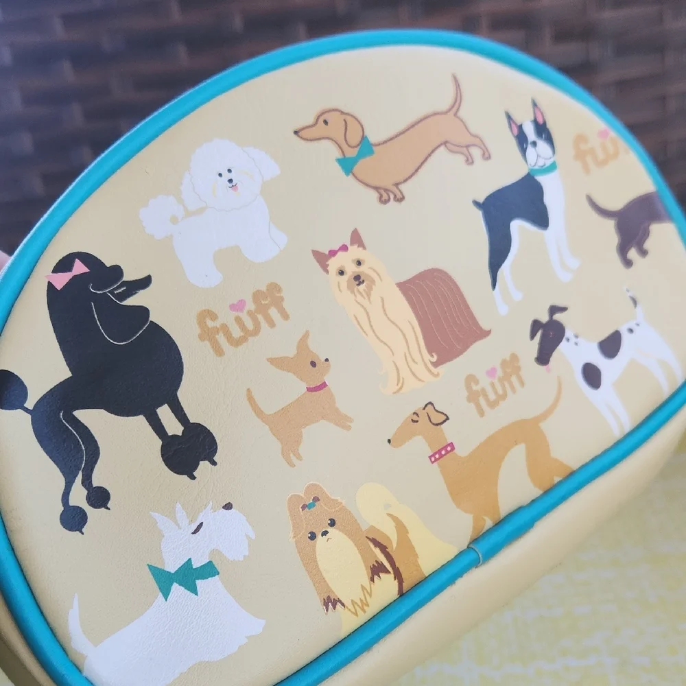 ✨️Fluff Yellow Neoprene Dog Print Travel Pouch with Turquoise Trim